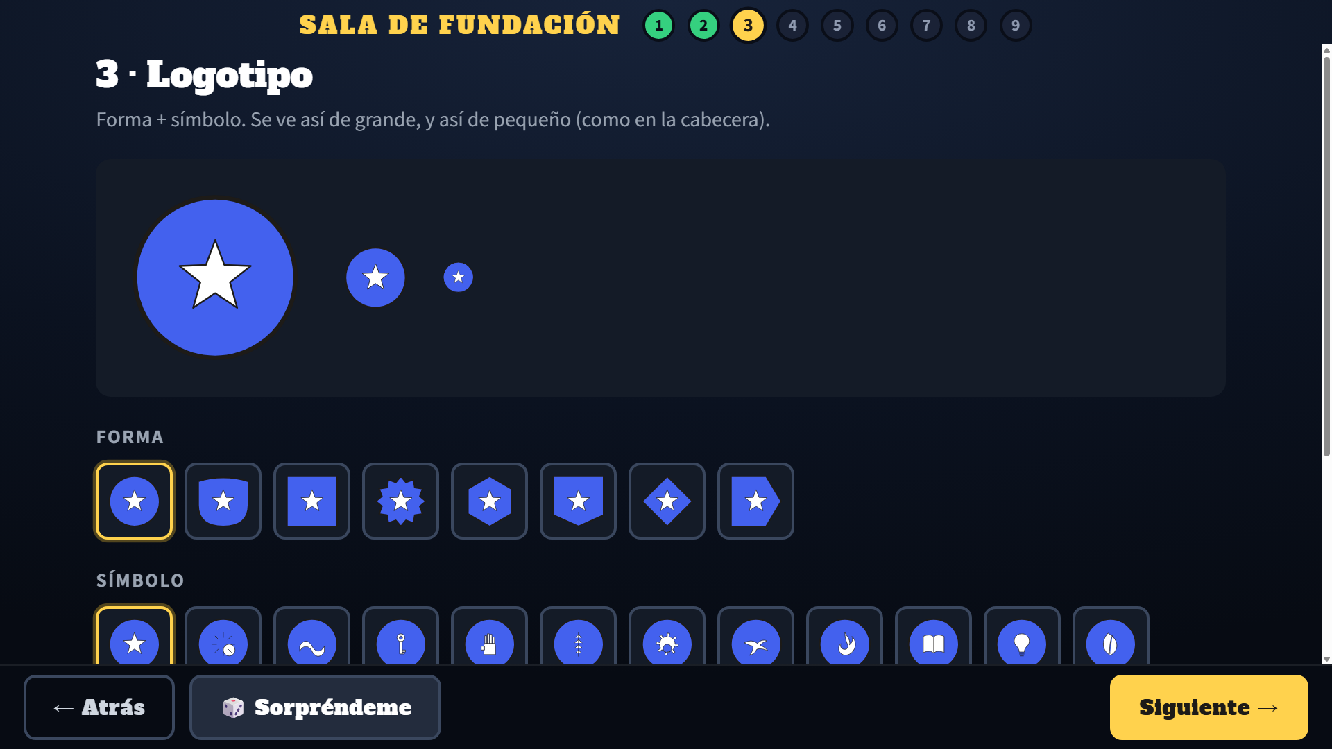 Sala de fundación del partido: eligiendo la forma y el símbolo del logotipo